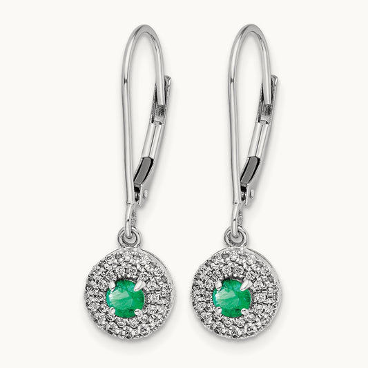Created Emerald Leverback Earrings, 0.20 ct tw Lab-Grown Diamond