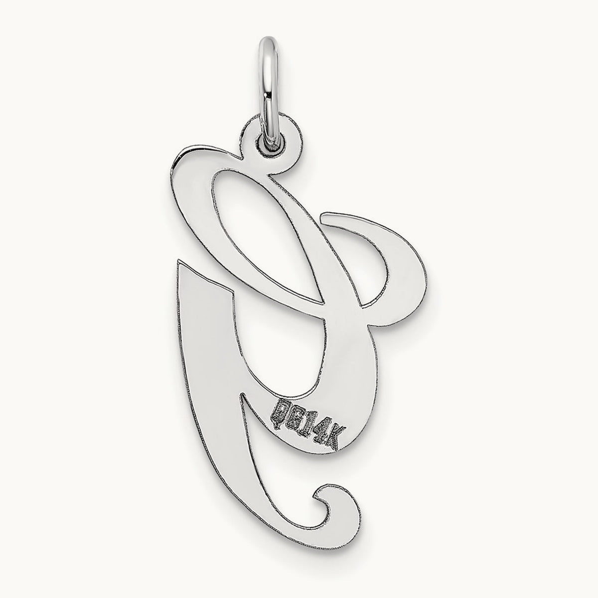 Medium Fancy Script Initial Charm — 14K White Gold, G