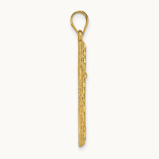 Polished Diamond-cut Textured Fancy Cross Pendant — 14k Yellow Gold