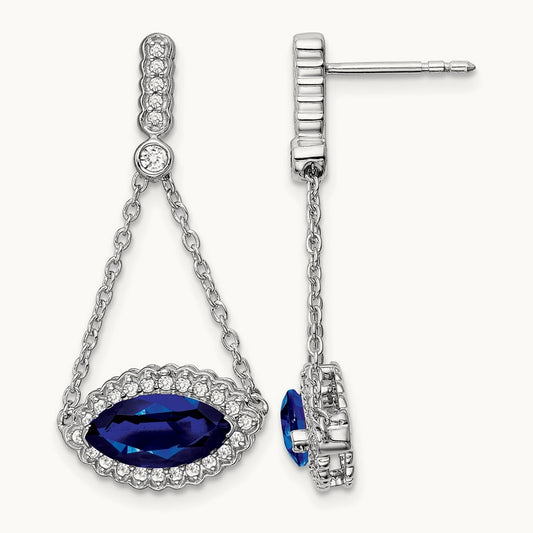 Marquise Created Sapphire and Diamond Earrings, 14K White Gold