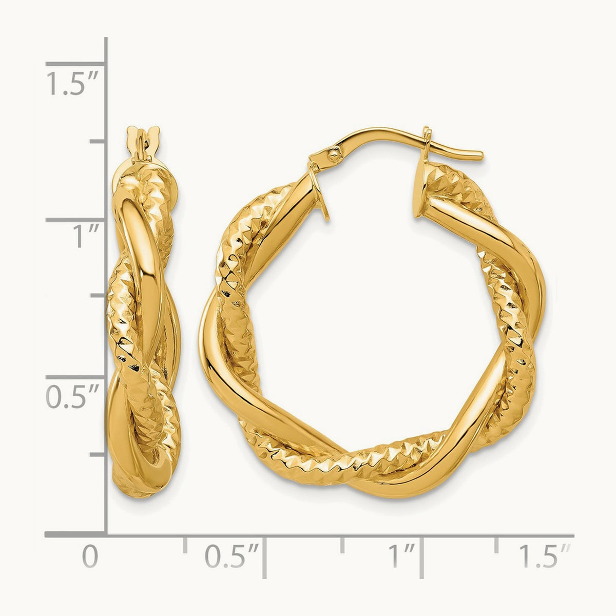 Polished and Textured Twisted Round Hoop Earrings — Leslie's — 28mm