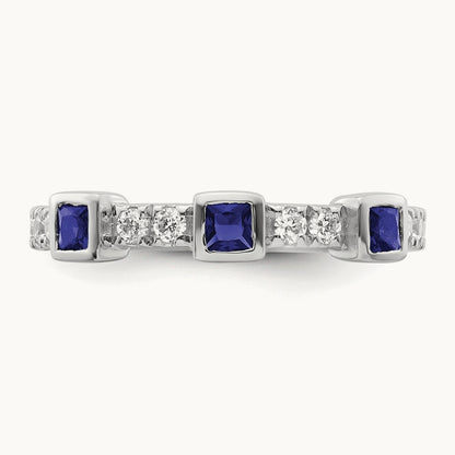 Polished Diamond and Sapphire Fashion Ring, 14K White Gold