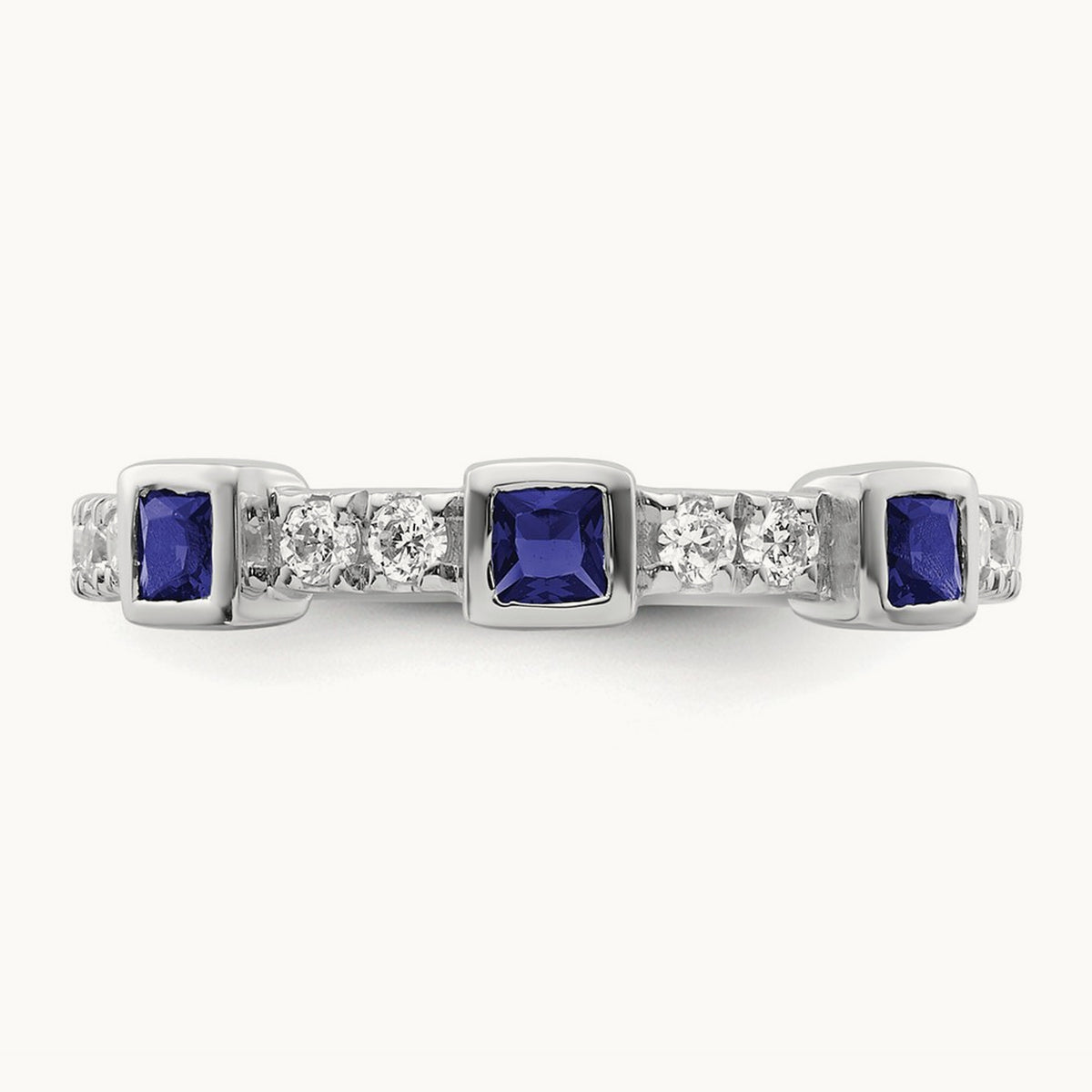 Polished Diamond and Sapphire Fashion Ring, 14K White Gold