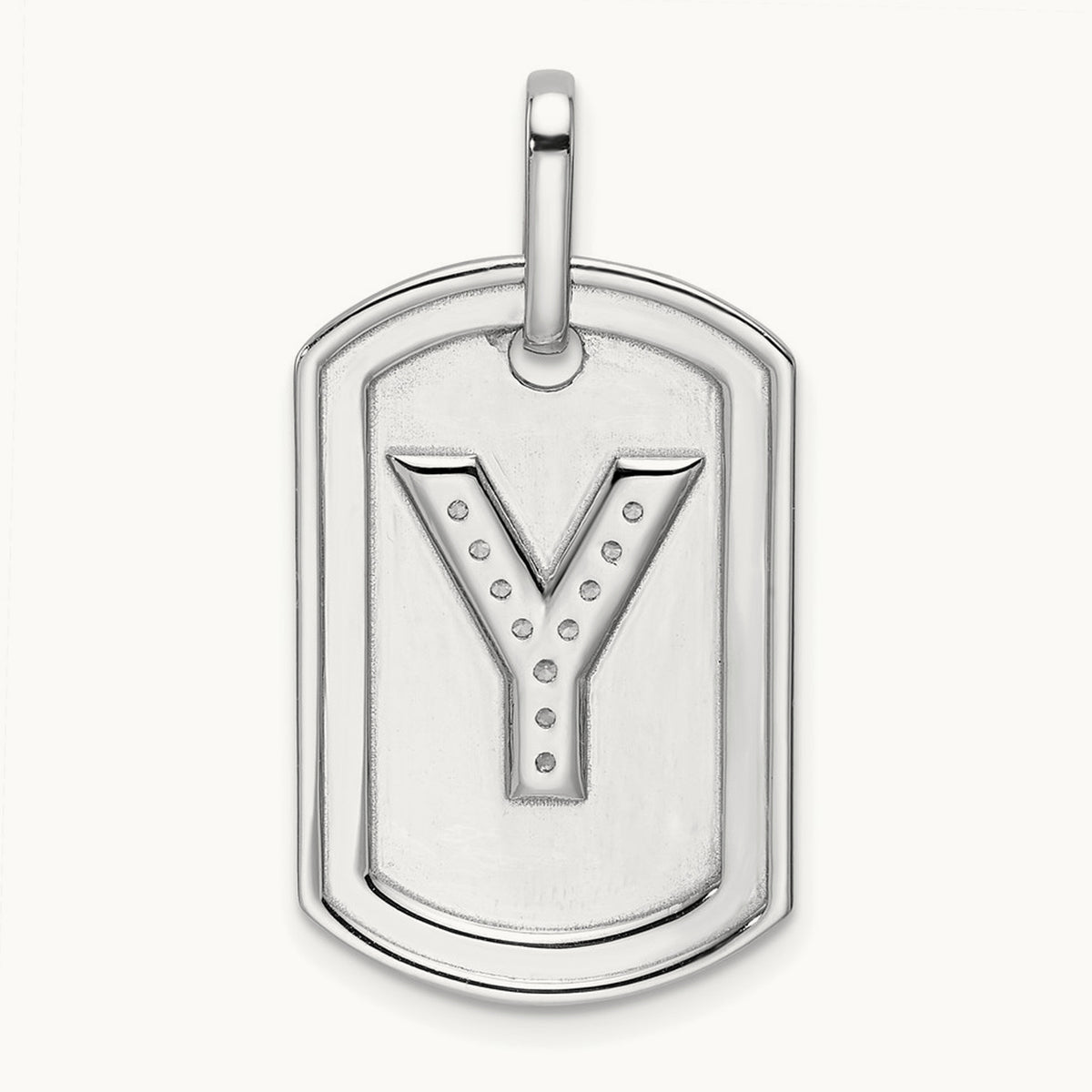 Diamond Dog Tag Charm — 14K White Gold, Y