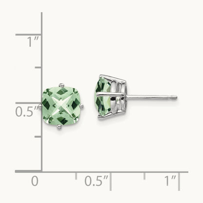 Cushion Checker-Cut Green Quartz Earring, 7mm, 14K White Gold
