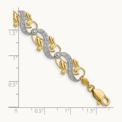 Diamond-Cut Fancy Link Bracelet, 14K with White Rhodium