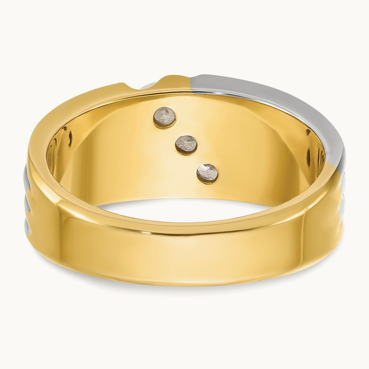 14ktt IBGoodman Men's Polished and Grooved 3-Stone Diamond Ring