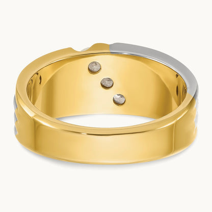 14ktt IBGoodman Men's Polished and Grooved 3-Stone Diamond Ring