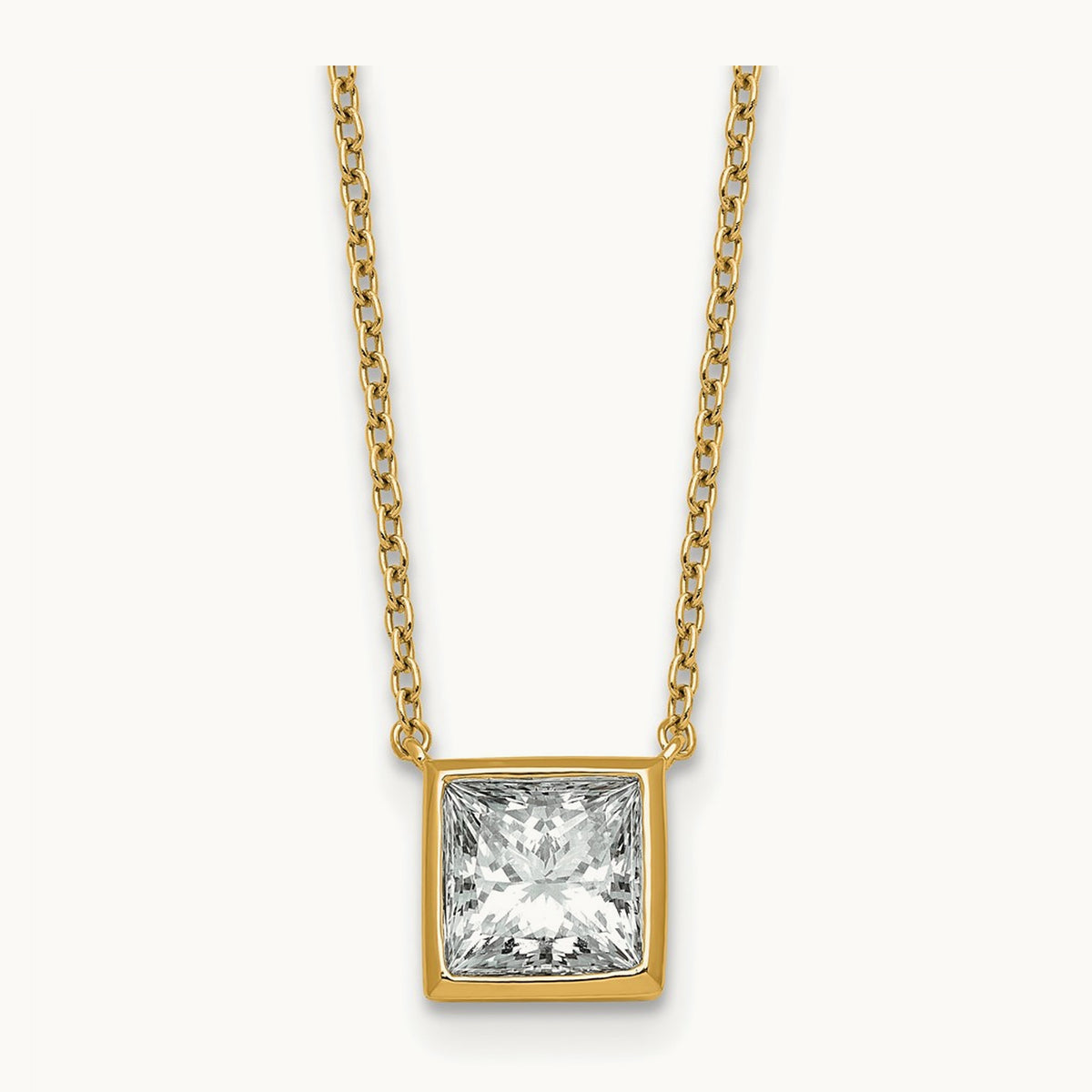 Princess Bezel Set Pendant, 1.00-4.00 ct tw Lab-Grown Diamond — 2 ct, 14K Yellow Gold