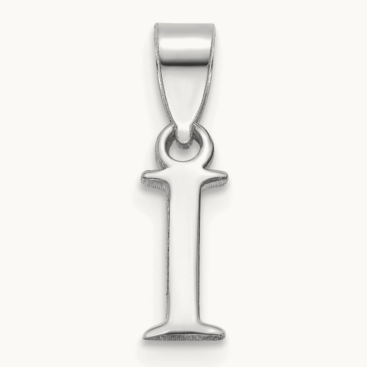 Polished Block Initial Pendant — 14K White Gold, I