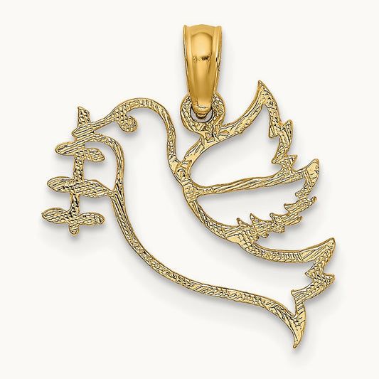 Cut-Out Dove with Olive Branch Charm, 14K