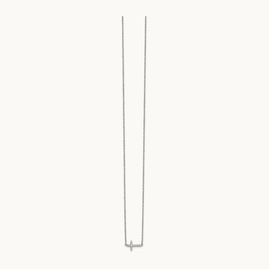 Diamond Sideways Cross 18in Necklace, 14K White Gold