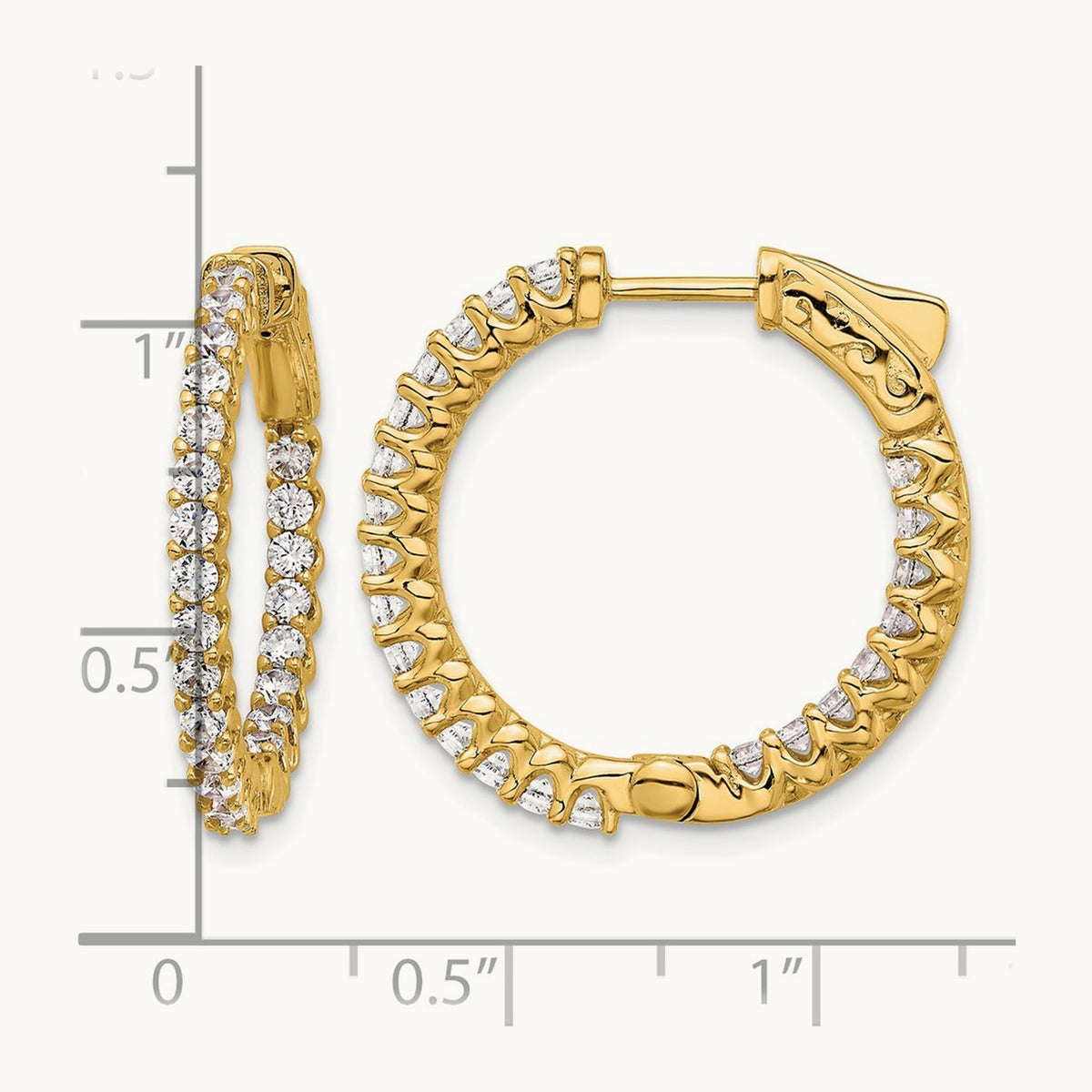 1.6ct 46- In/Out Hoop w/ Safety Clasp Diamond Earrings, 2.0mm, 14K