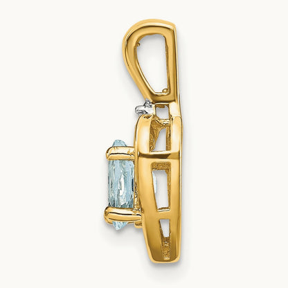 Aquamarine and Diamond Heart Pendant — 14K Yellow Gold
