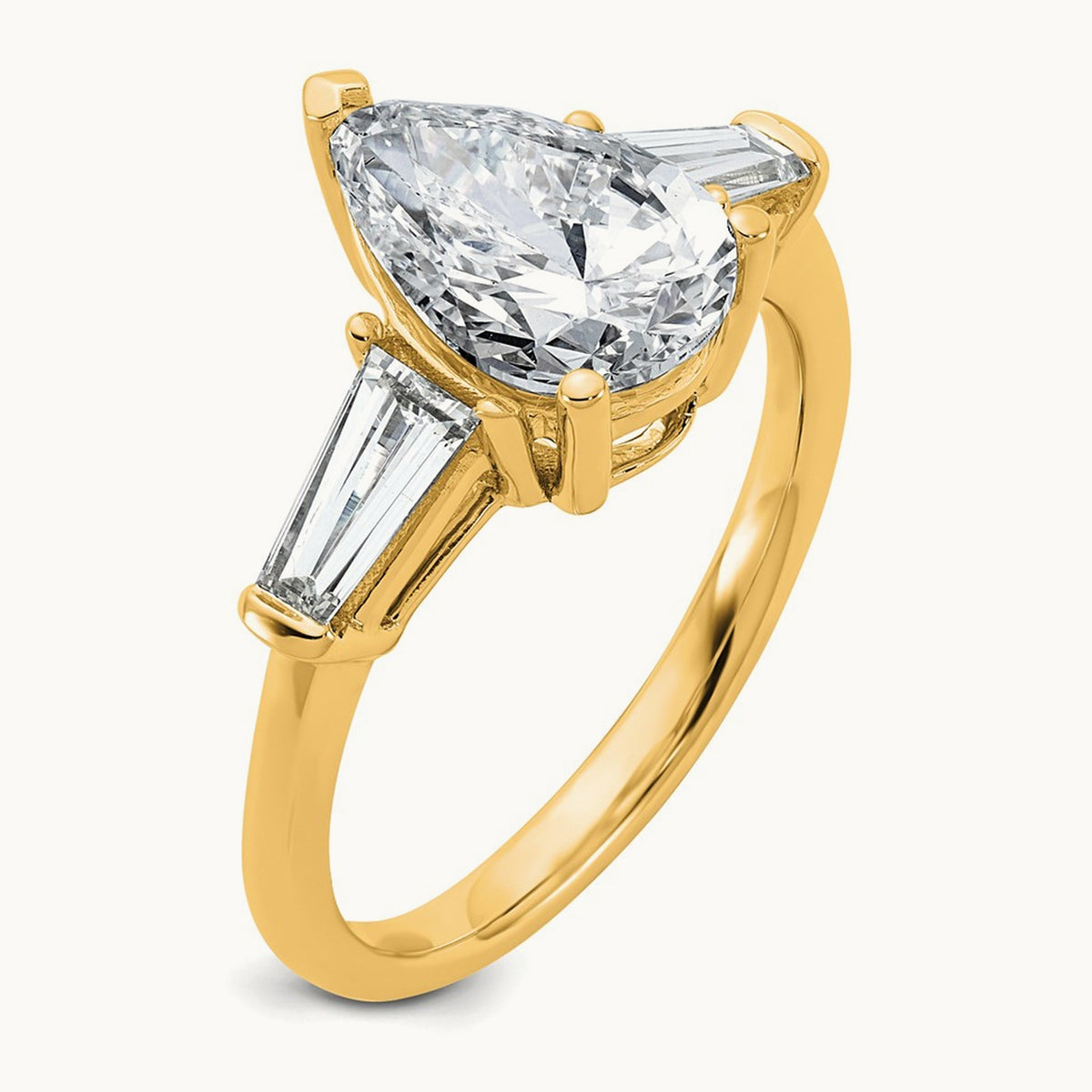 Pear/Baguette Engagement Ring — 14K Yellow Gold, 2 5/8 ct, 7