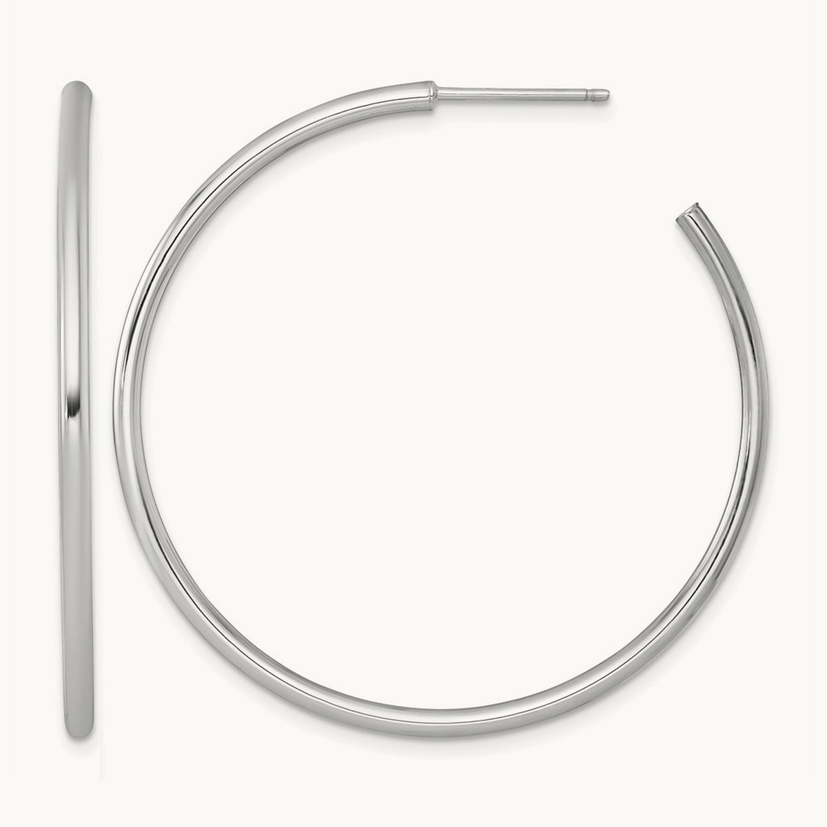 2.0 x Polished Post Hoop Earrings — 14K White Gold