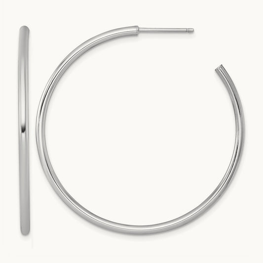 2.0 x Polished Post Hoop Earrings — 14K White Gold