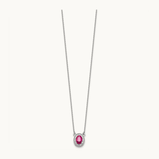 Diamond and Oval Ruby 18 inch Necklace, 14K White Gold