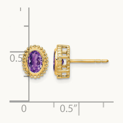 Oval Amethyst Post Earrings — 14K Yellow Gold