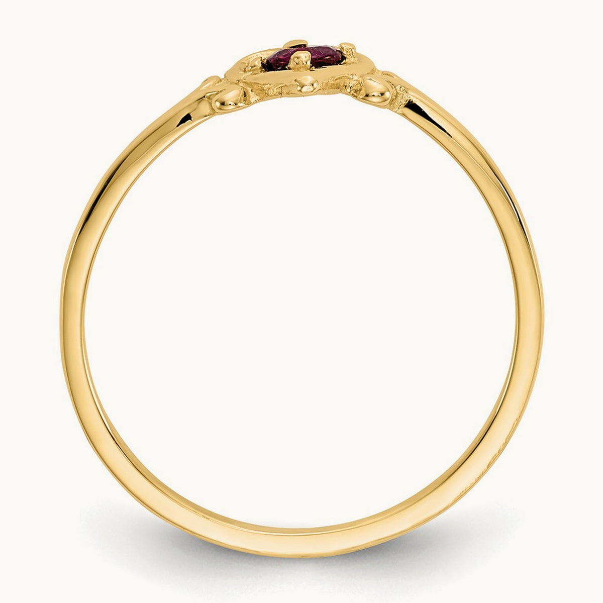 Ruby Birthstone Heart Ring — 14K Yellow Gold, 7