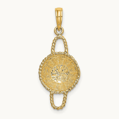 3-D 2 Handles Round Basket Charm, 14K