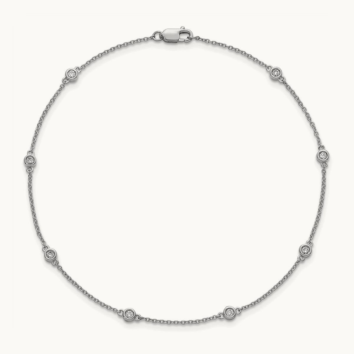 Diamond Station Cable Anklet — 14K White Gold
