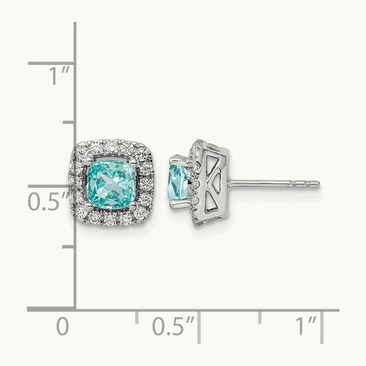 Created Paraiba Halo Post Earrings, 0.50 ct tw Lab-Grown Diamond