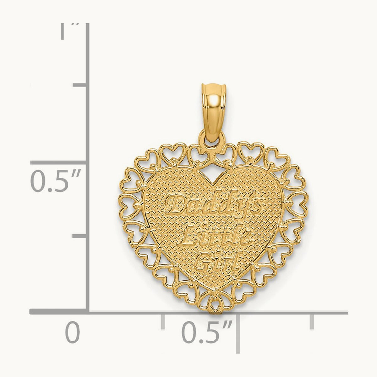 Polished DADDYS LITTLE GIRL Textured Heart Charm, 14K Gold