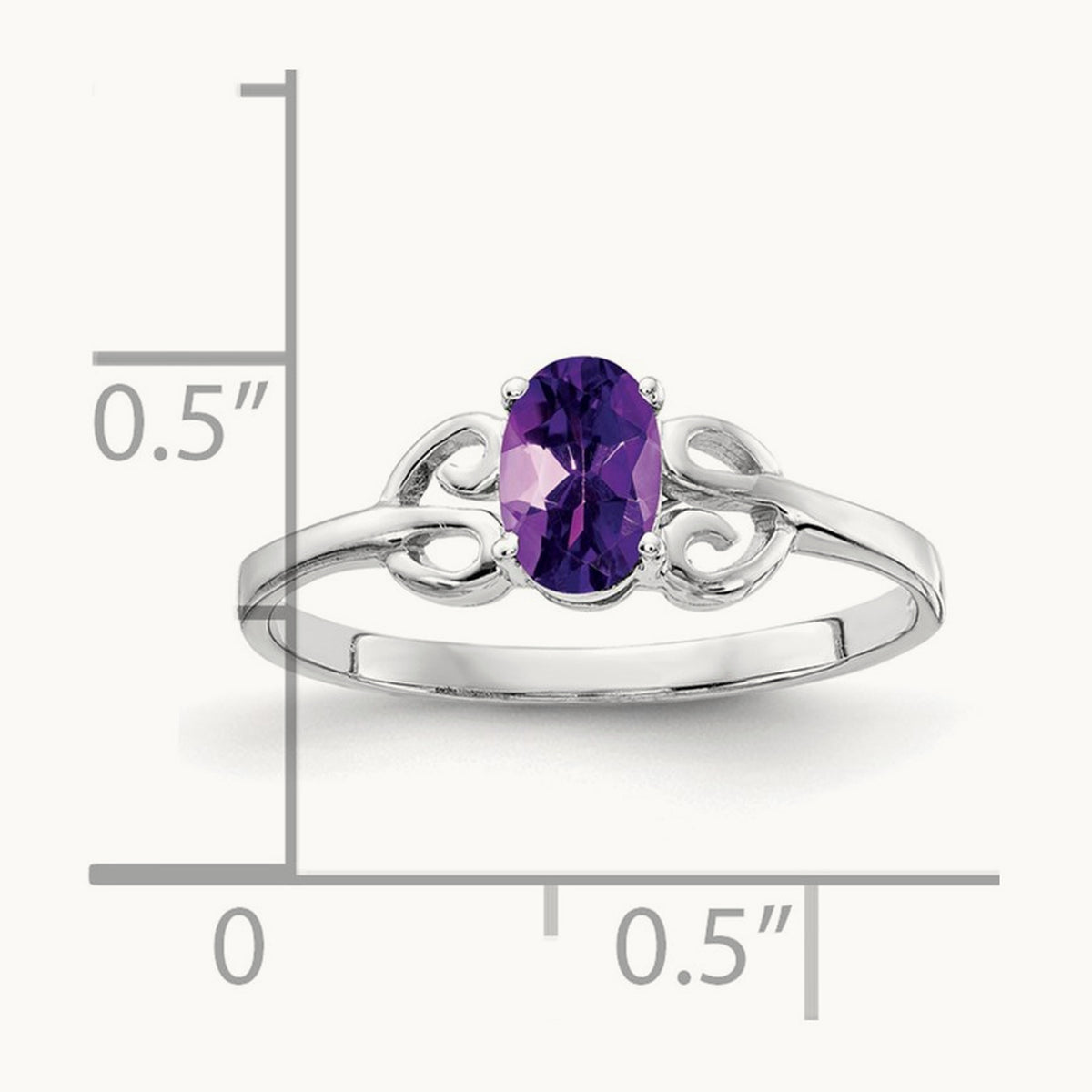 6x4mm Oval Amethyst ring, 14K White Gold