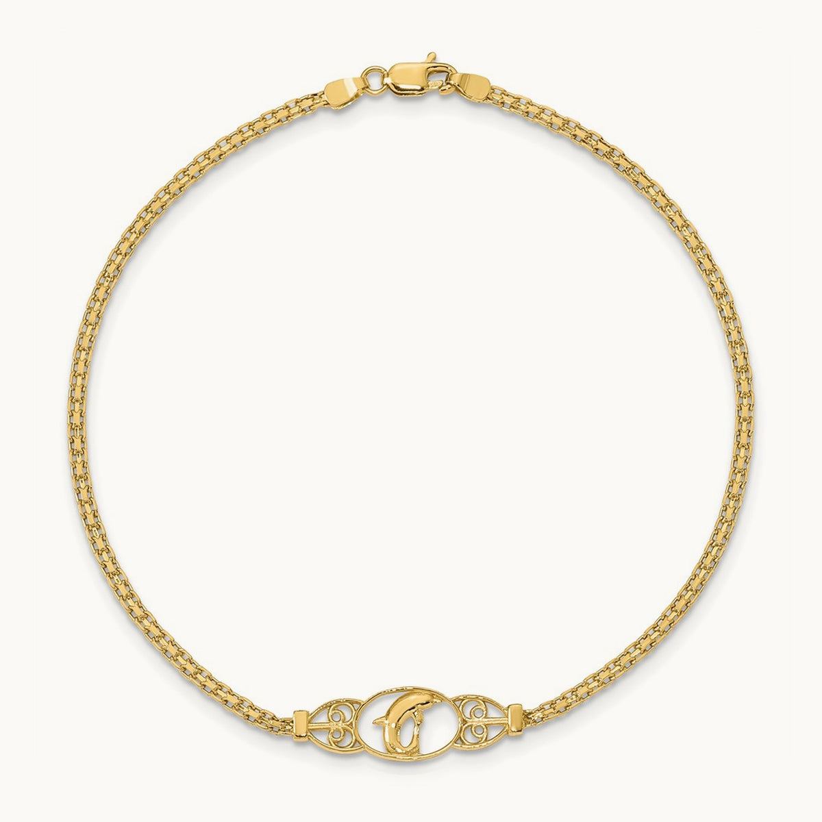 Polished Dolphin 9in Anklet, 14K