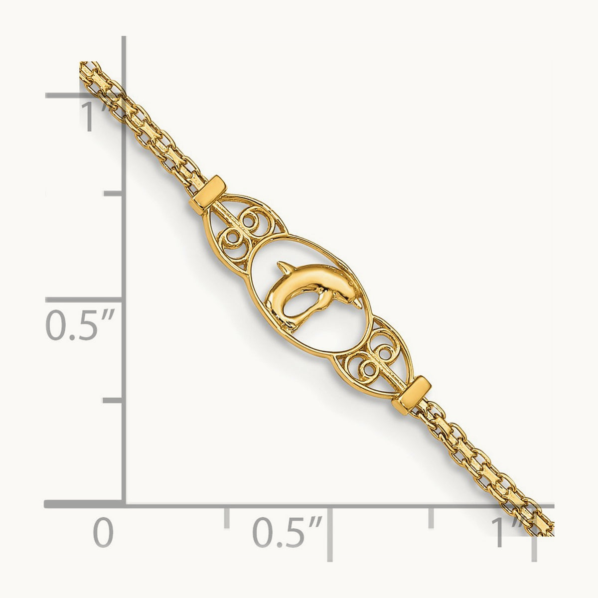 Polished Dolphin 9in Anklet, 14K