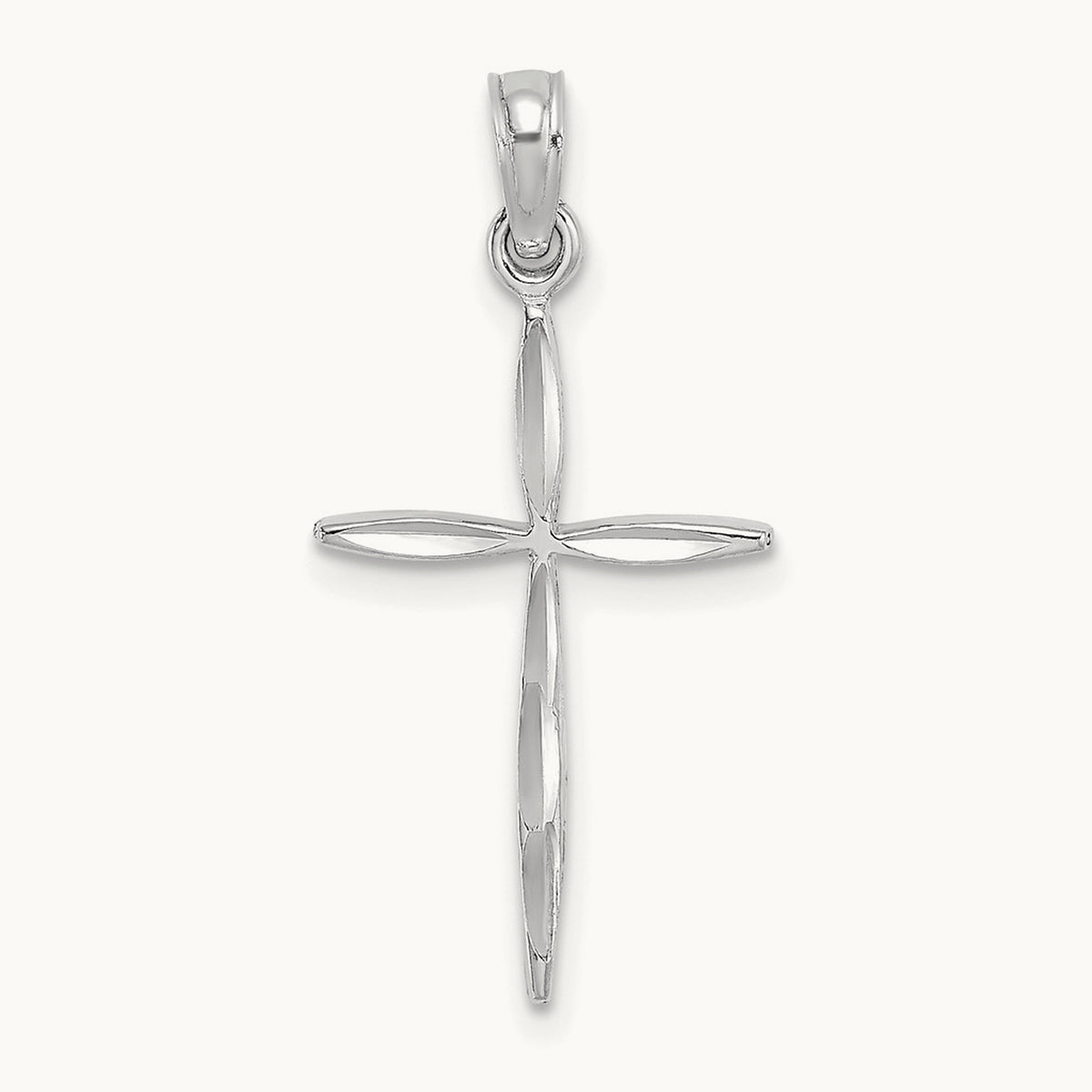 Diamond-cut with Tapered Ends Cross Charm — 14K White Gold