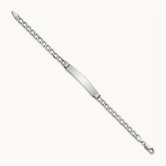 WG Polished Semi-Solid Cuban ID Bracelet, 14K