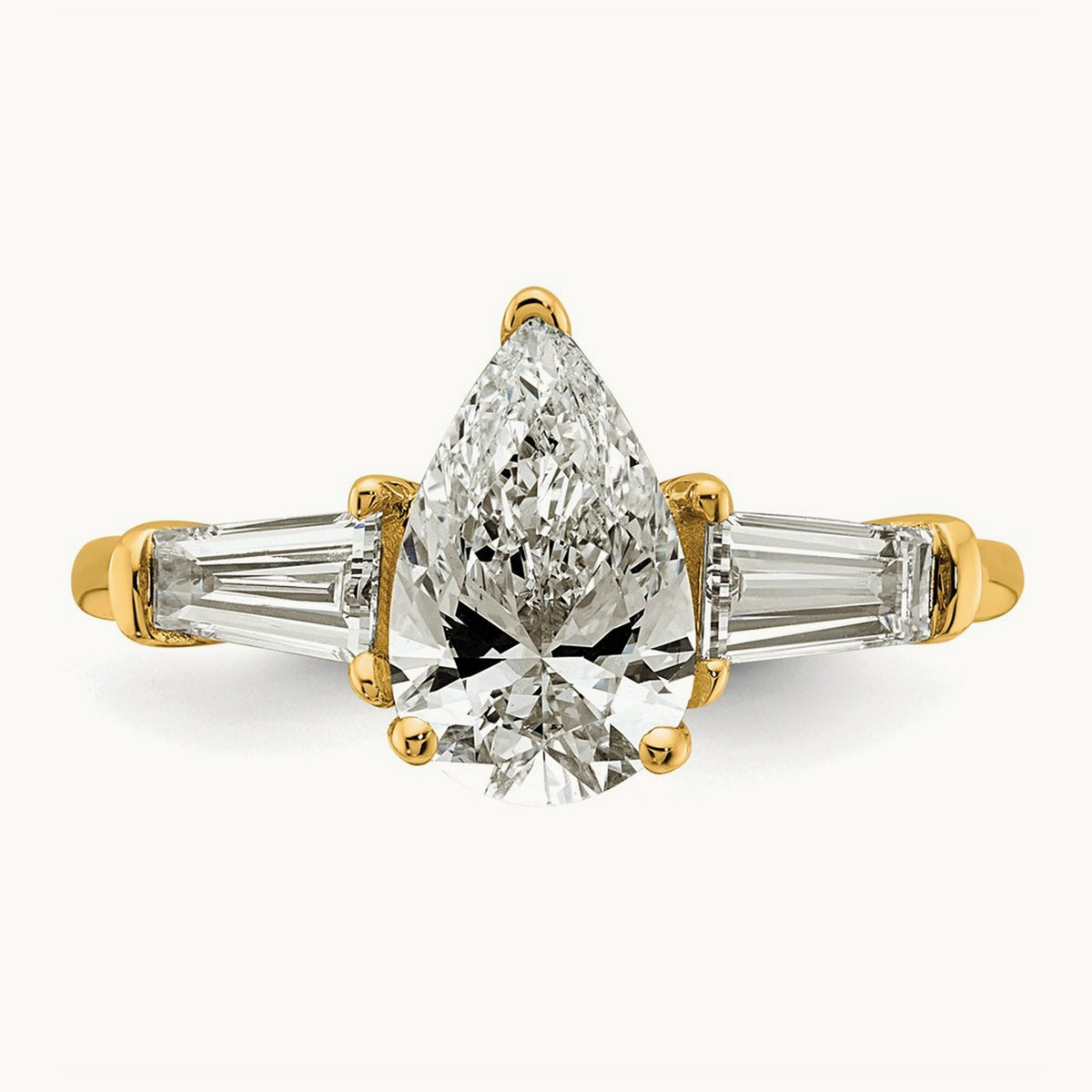 Pear/Baguette Engagement Ring, 1.50-6.75 ct tw Lab-Grown Diamond — 2 ct, 14K Yellow Gold