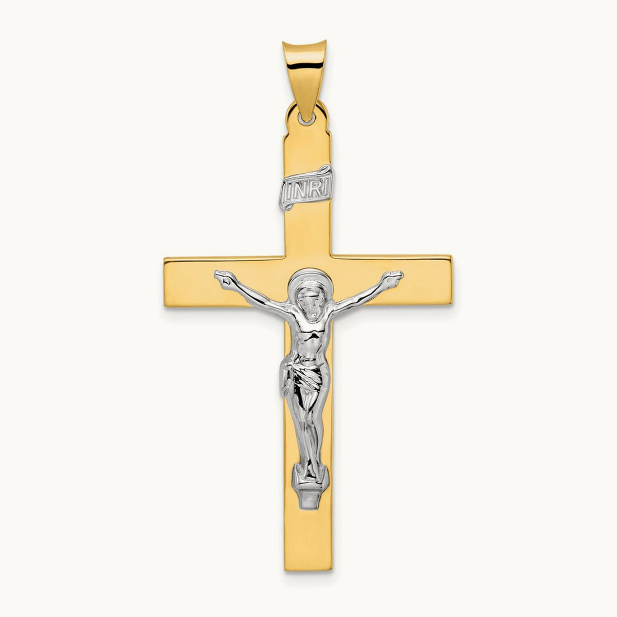 Polished Solid INRI Crucifix Pendant — 47.6mm
