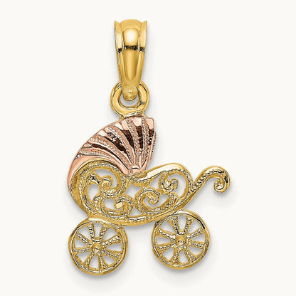 Baby Carriage w/ Visor Charm, 14K Two-tone