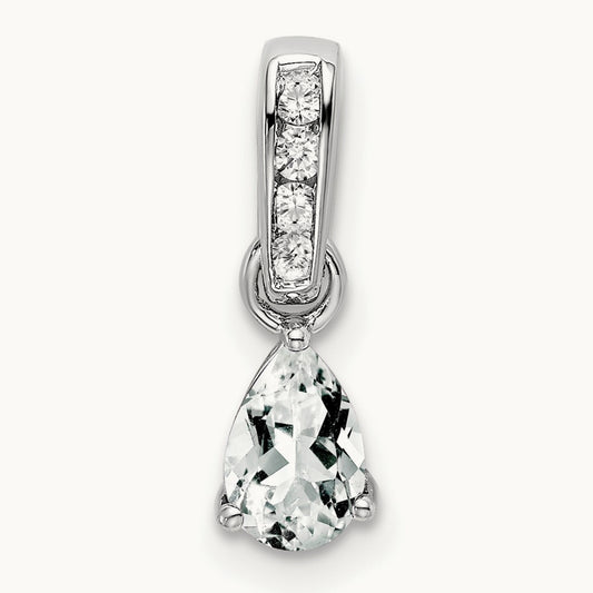Pear Topaz and Diamond Pendant — 14K White Gold