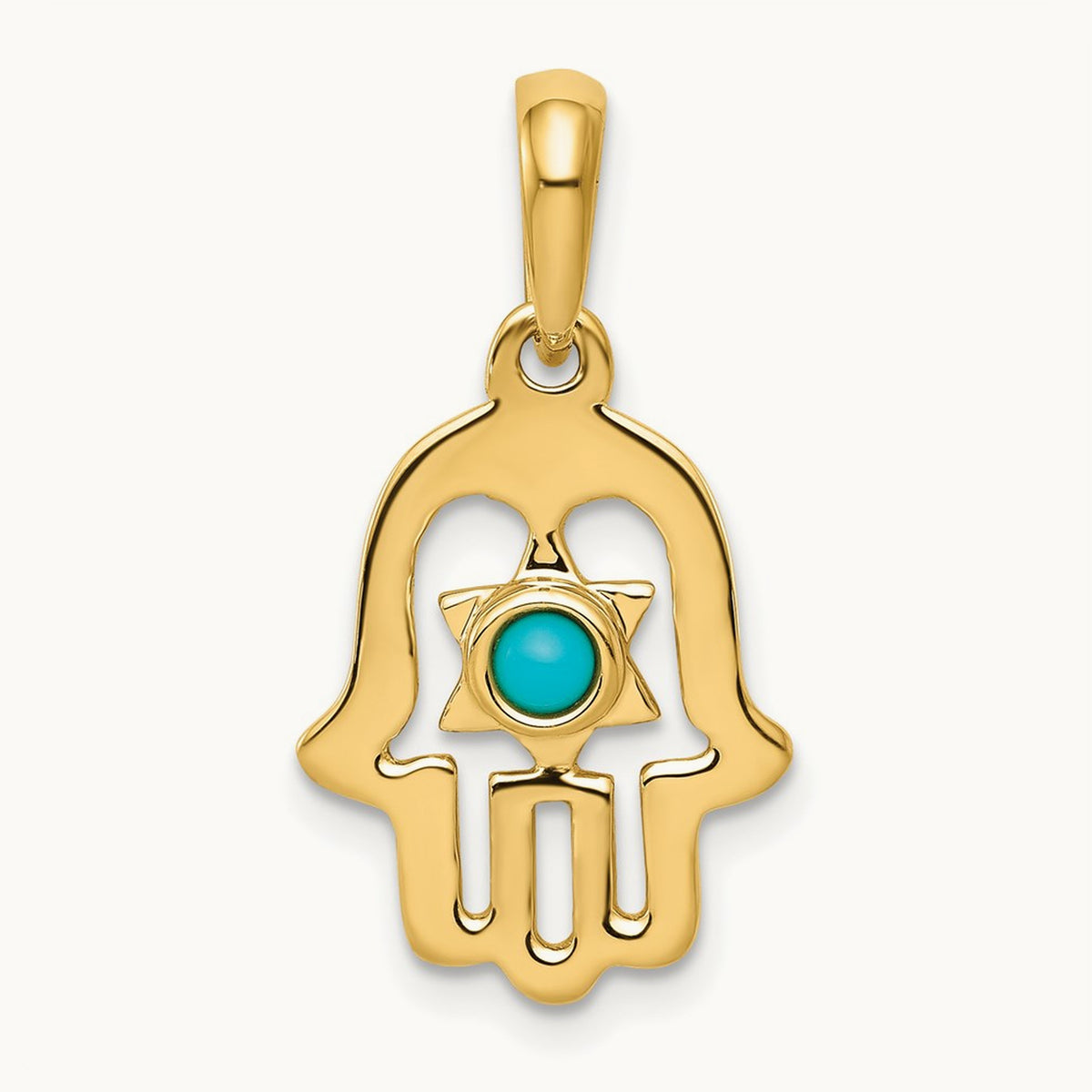 Turquoise Chamseh Pendant — 14K Yellow Gold