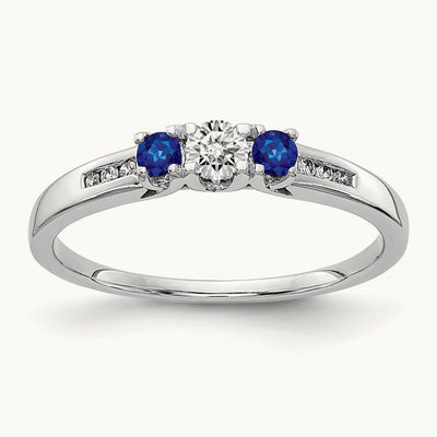 Diamond and Sapphire 3-stone Ring, 14K White Gold