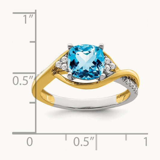 Cushion Blue Topaz and Diamond Ring, 14K Two-tone