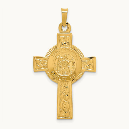 Cross w/St. Christopher Medal Pendant, 14K