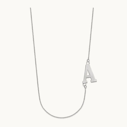 Large Offset Initial Necklace, 14K White Gold