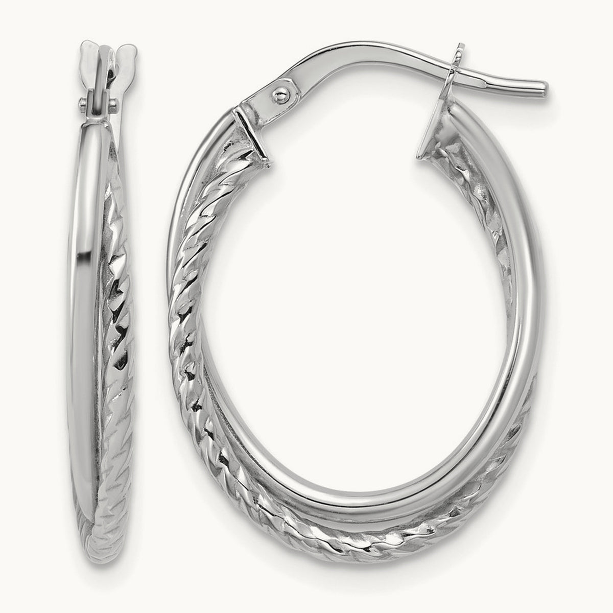 Polished Textured Oval Hoop Earrings — Leslie's — 10K White Gold