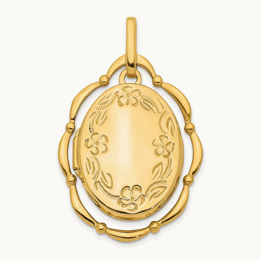 Dancing Floral Oval Locket Pendant, 24mm, 14K