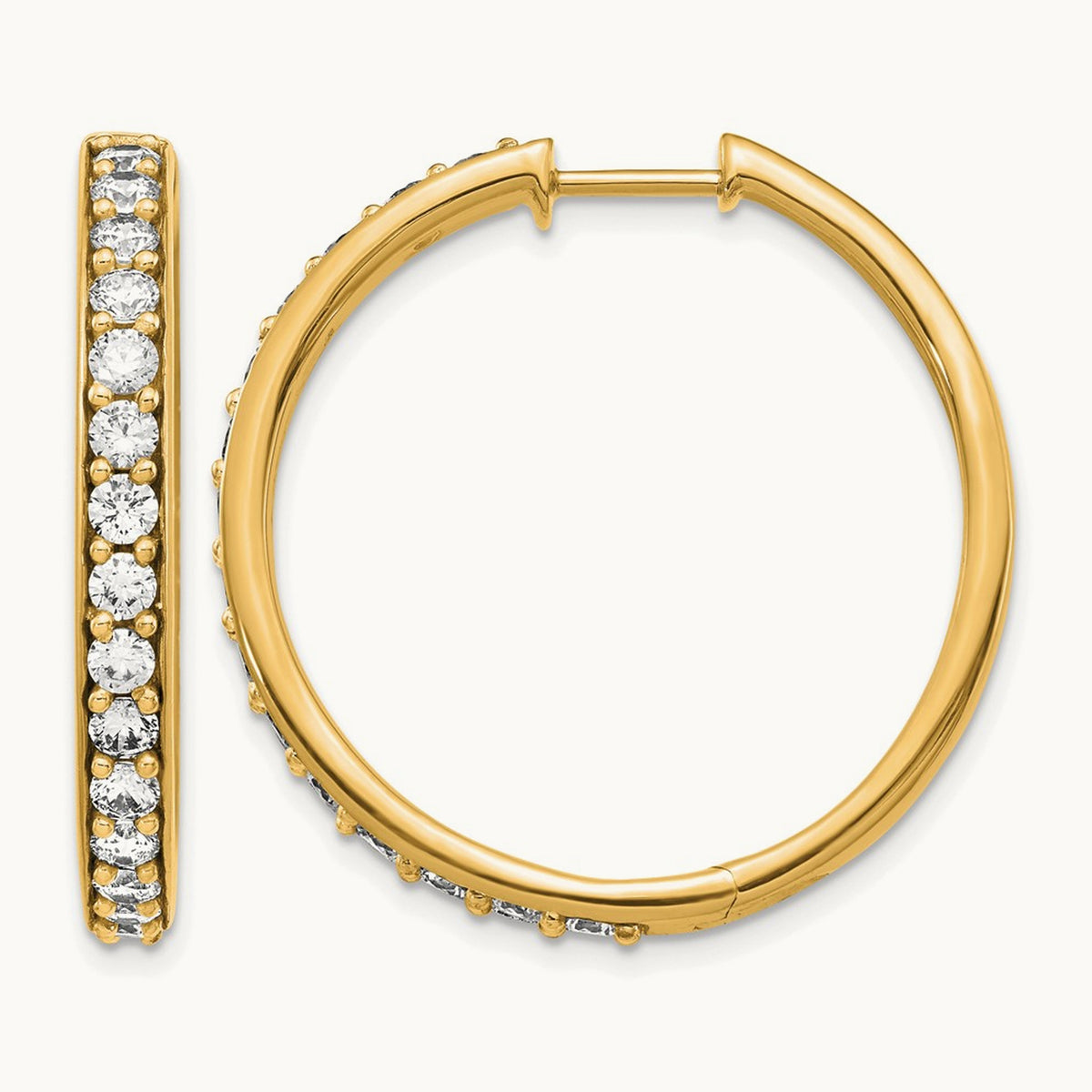 Diamond Hinged Hoop Earrings — 14K Yellow Gold, 30mm, 1.95 ct