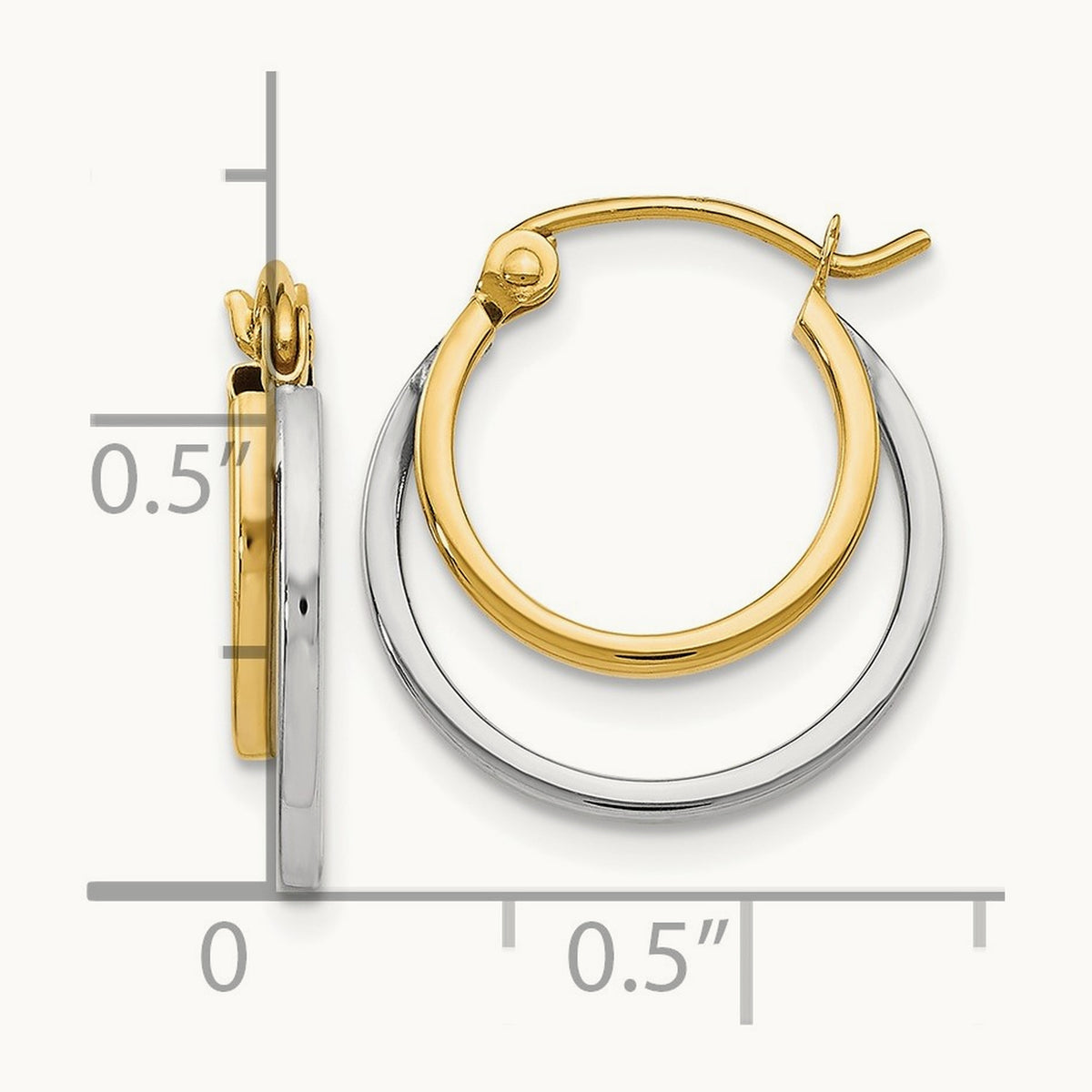 Polished 2 Row Stacked Round Hoop Earrings — 14K Two-Tone Gold