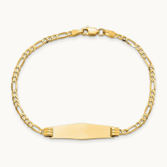 Soft Diamond Shape Figaro ID Bracelet, 14K