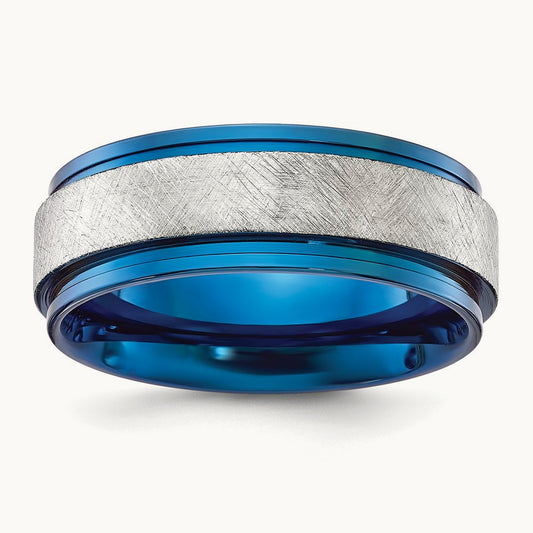 Polished with Brushed Center Blue IP-plated Band, 8mm, Titanium