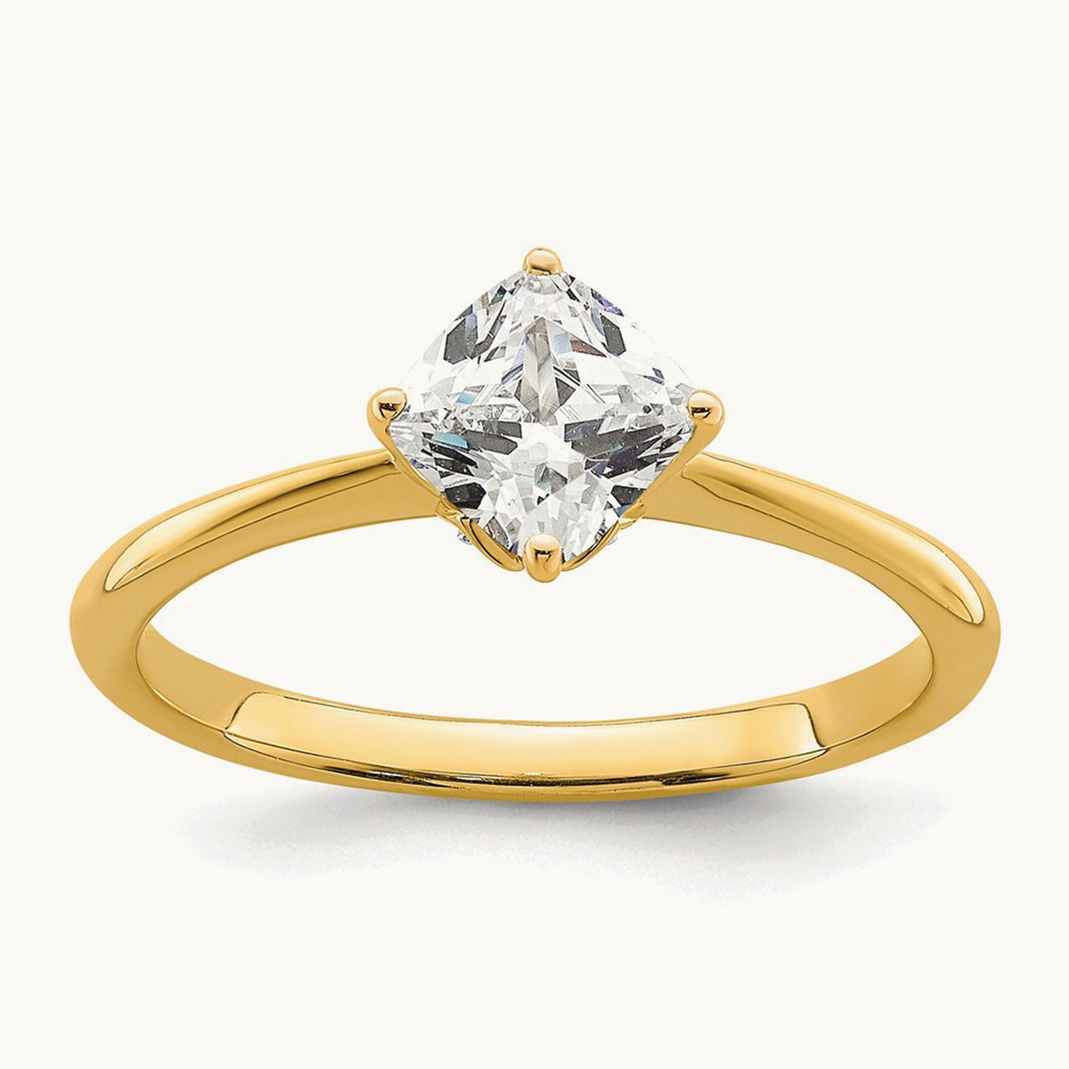 Polish 1ct Cushion Leaf Design Semi-Mount Dia Ring, 14K