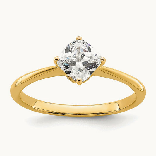 Polish 1ct Cushion Leaf Design Semi-Mount Dia Ring, 14K